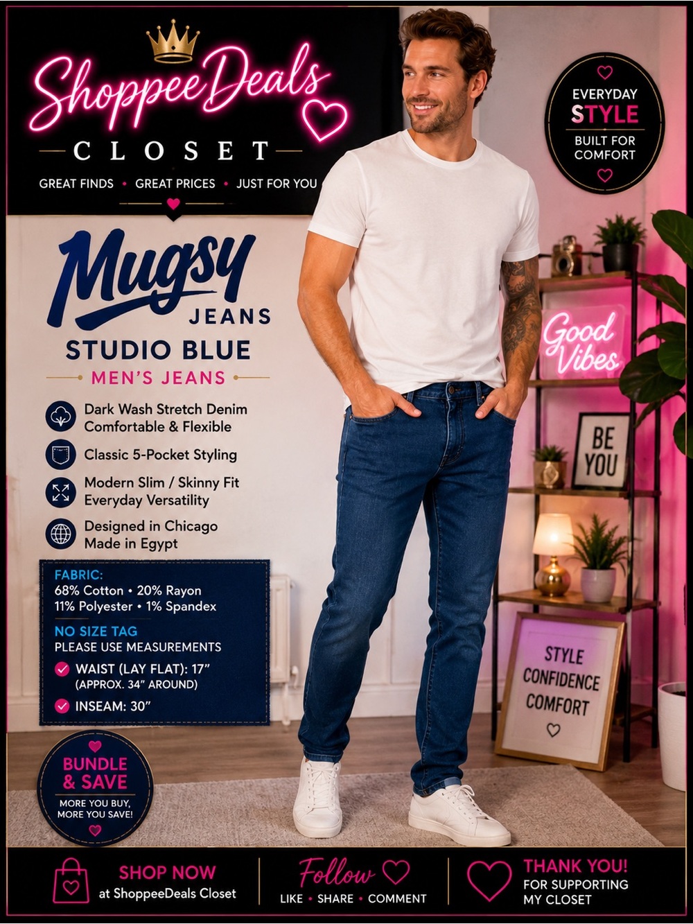 Mugsy Jeans Studio Blue Dark Wash Skinny/Slim Jeans – No Size Tag